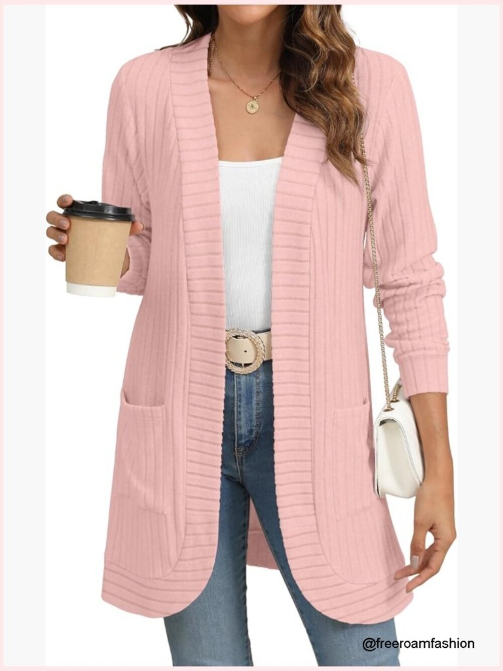 Open Front Cardigan Long Sleeve Lightweight Knit with Pockets Loose Fit